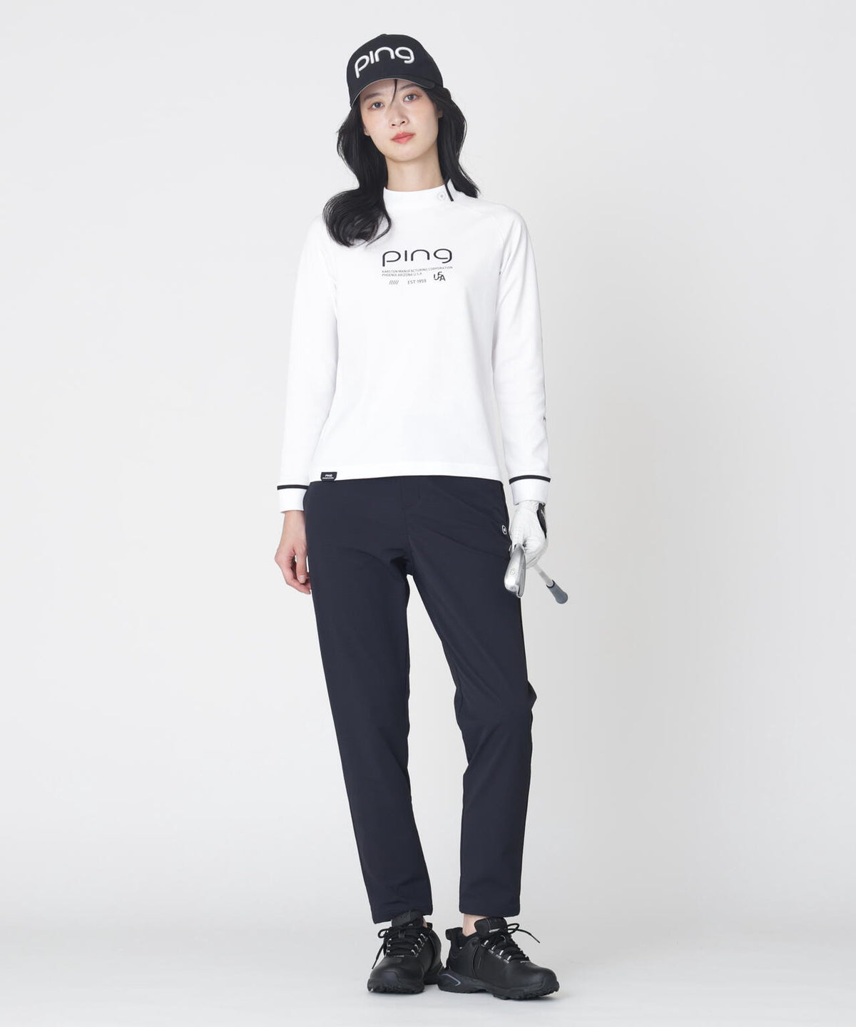 【PING APPAREL】格子リバーススクラムテック長袖ハイネックシャツ (LADIES)
