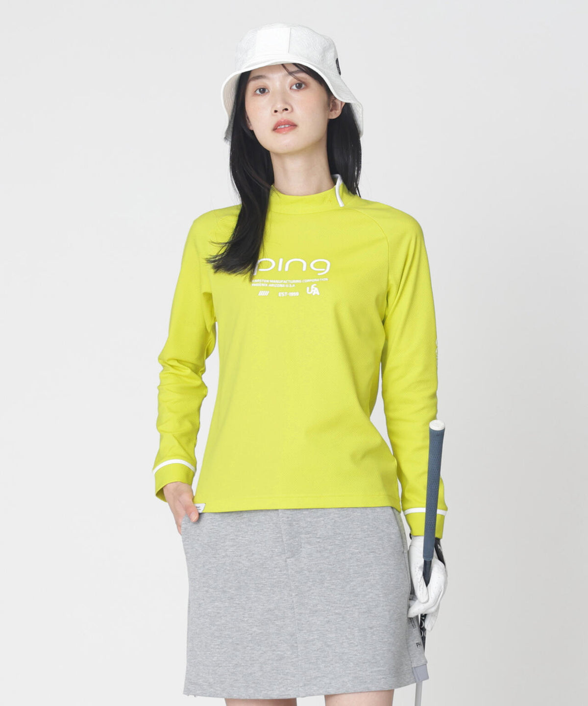 【PING APPAREL】格子リバーススクラムテック長袖ハイネックシャツ (LADIES)