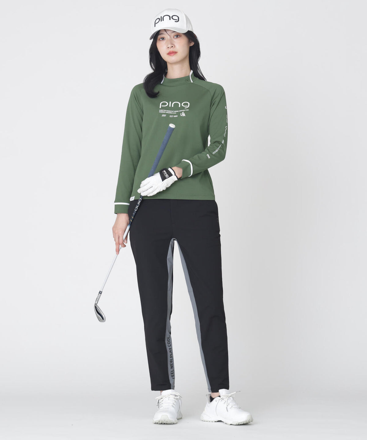 【PING APPAREL】格子リバーススクラムテック長袖ハイネックシャツ (LADIES)
