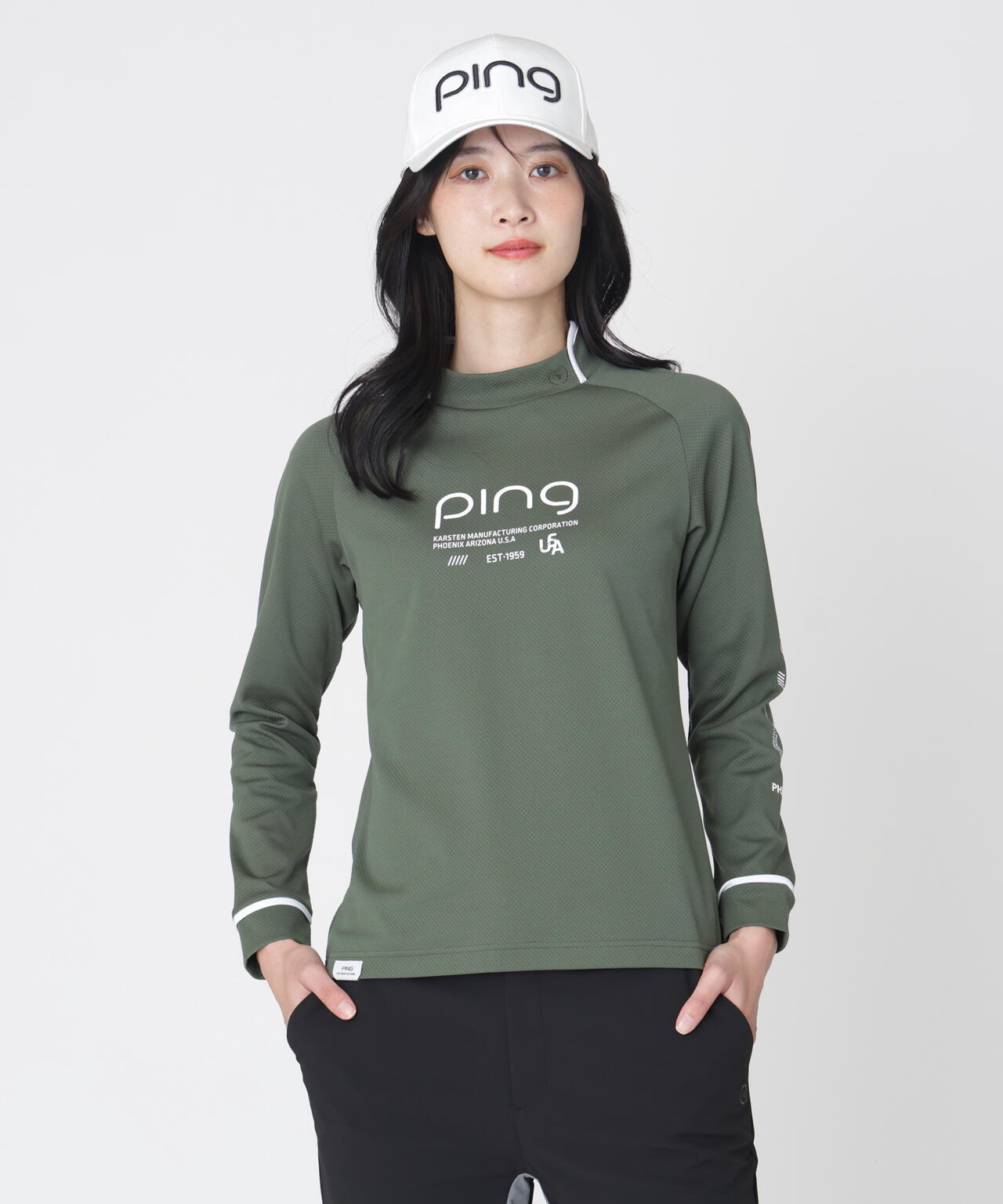 【PING APPAREL】格子リバーススクラムテック長袖ハイネックシャツ (LADIES)