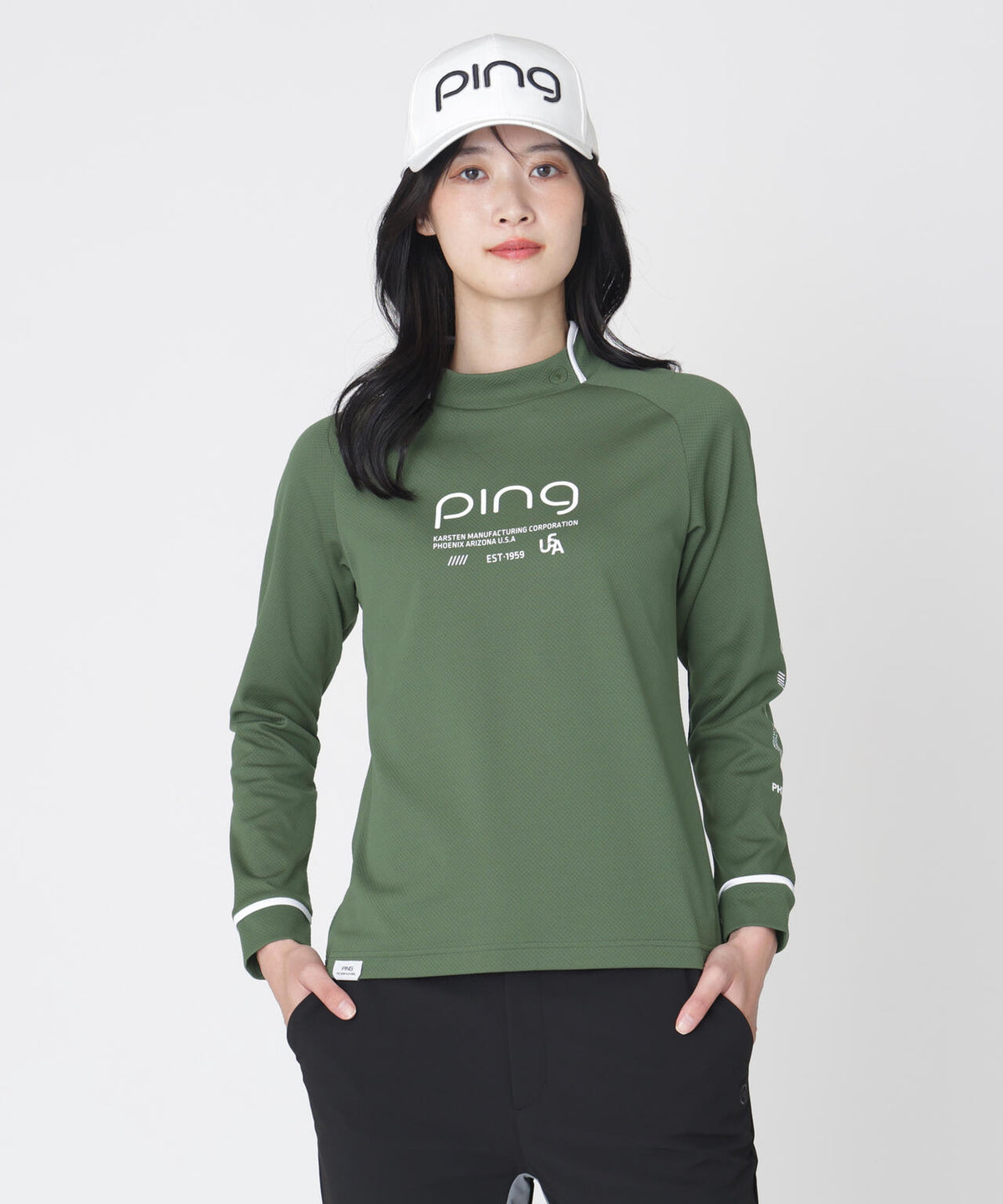 【PING APPAREL】格子リバーススクラムテック長袖ハイネックシャツ (LADIES)