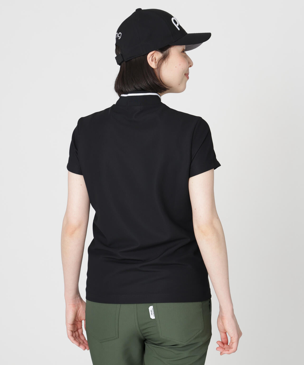【PING APPAREL】ワッフルロゴジャカード衿半袖ハイネックシャツ (LADIES)