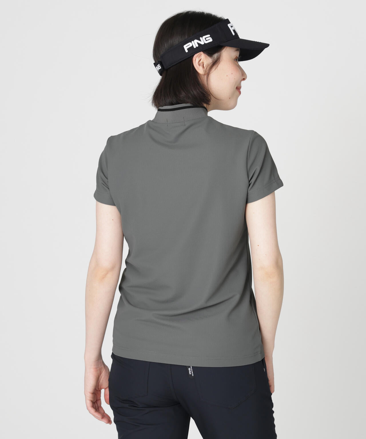 【PING APPAREL】ワッフルロゴジャカード衿半袖ハイネックシャツ (LADIES)