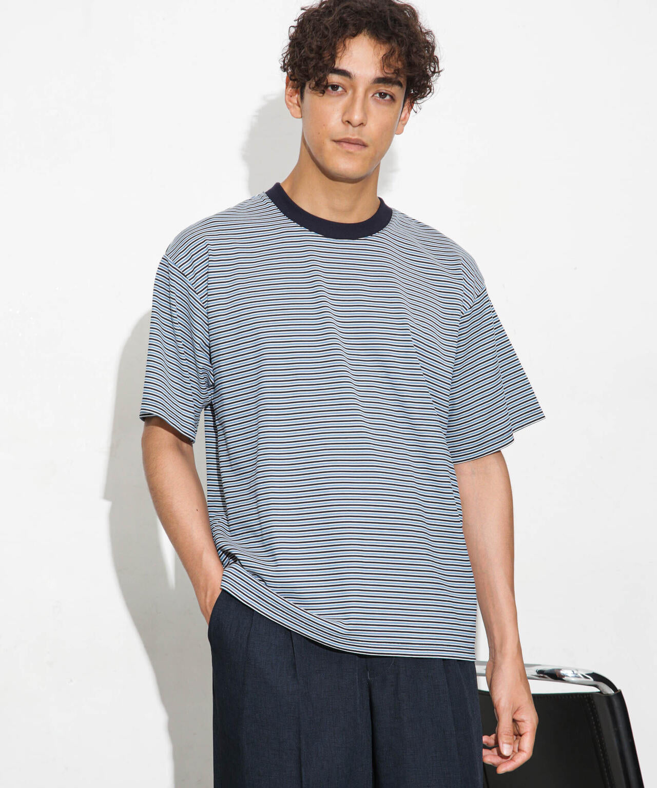 Anti Soaked 汗染み防止ボーダークルーネックT半袖