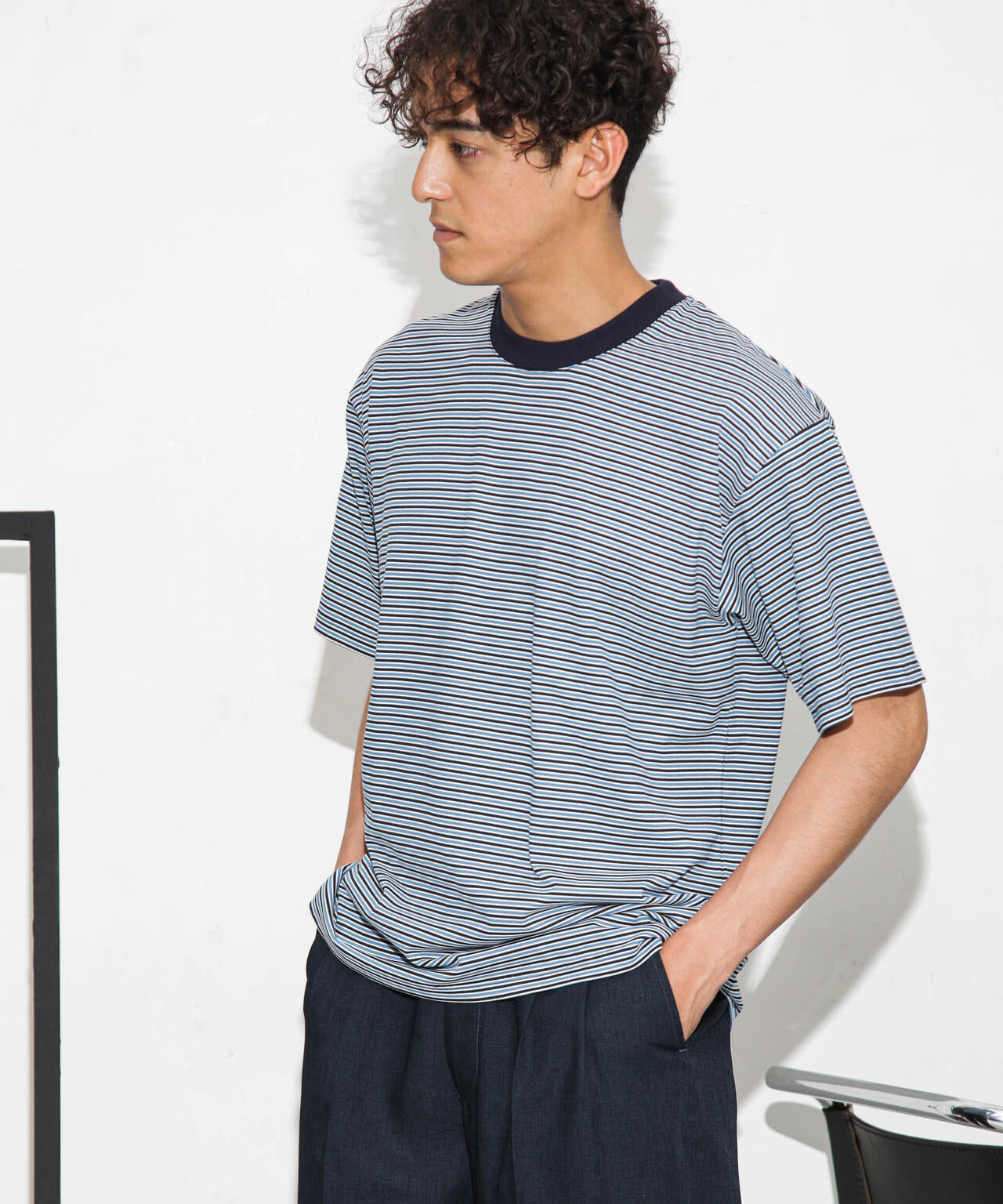 Anti Soaked 汗染み防止ボーダークルーネックT半袖