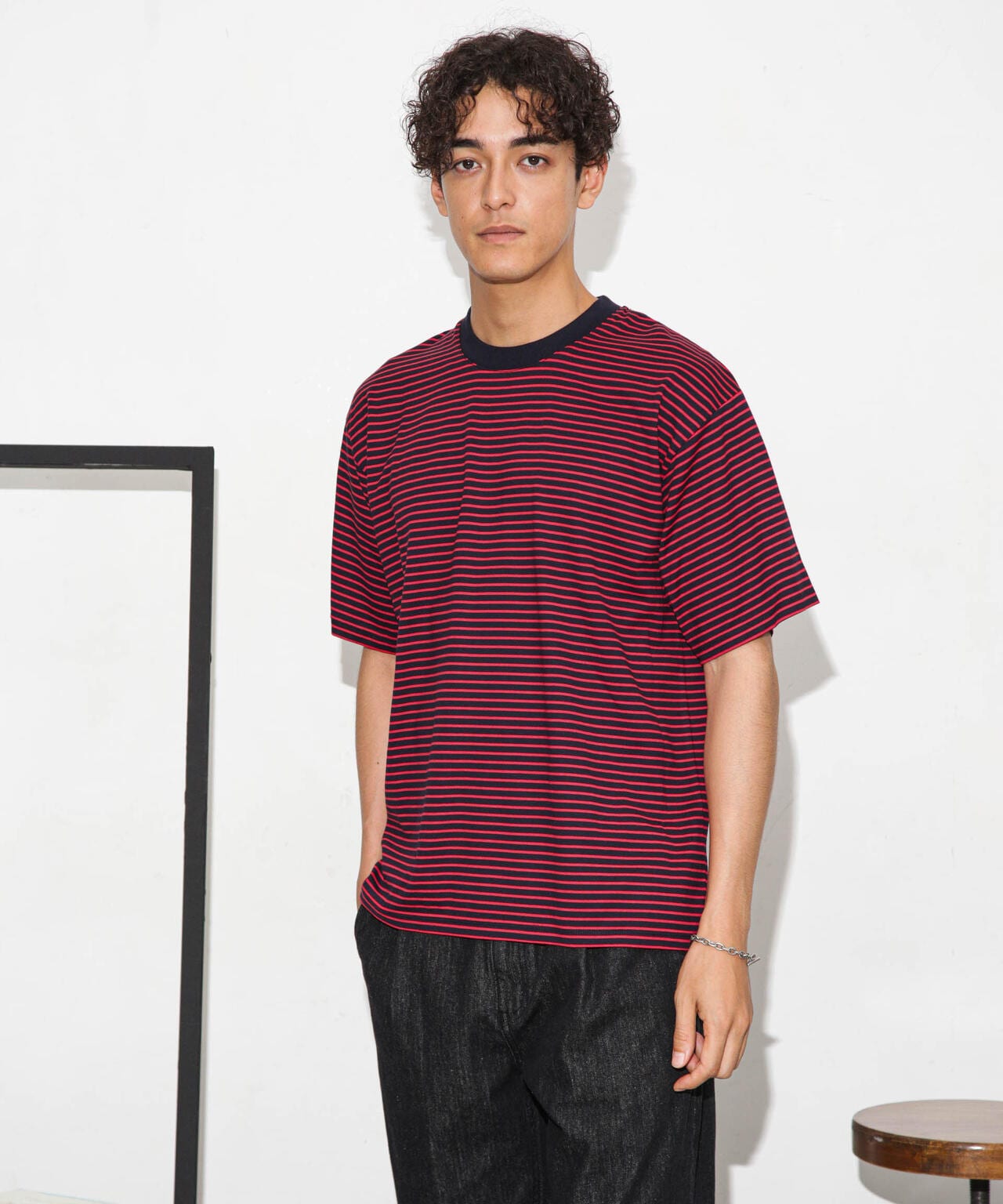 Anti Soaked 汗染み防止ボーダークルーネックT半袖