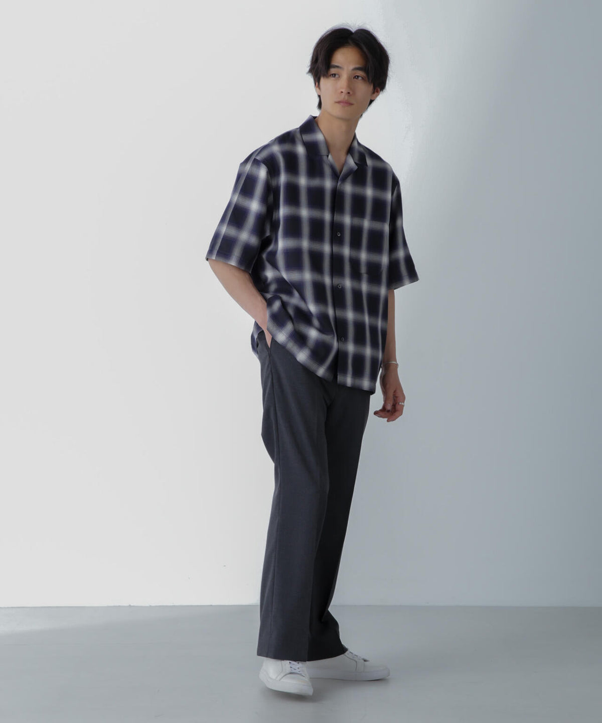 オンブレーチェックハーフスリーブシャツ