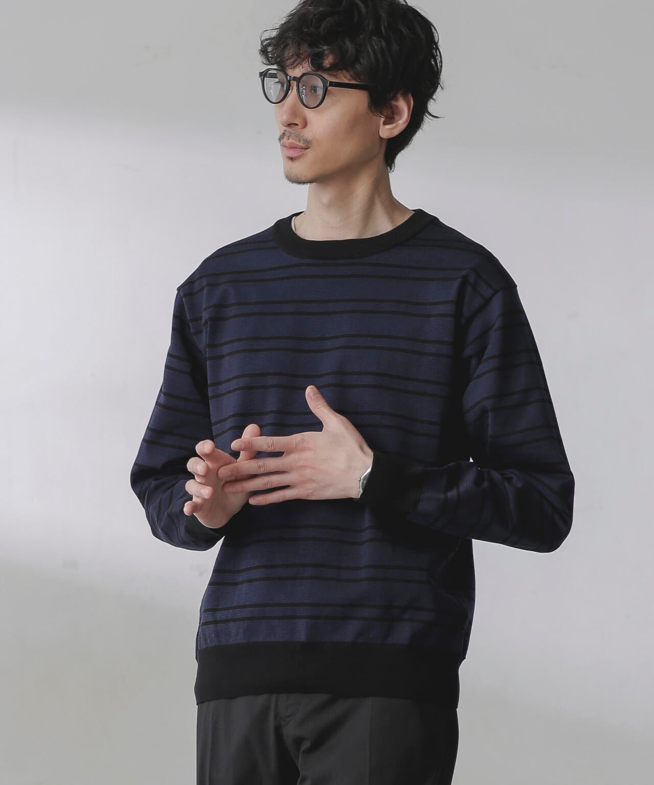 C/SORONA プレーティングボーダーニットTシャツ
