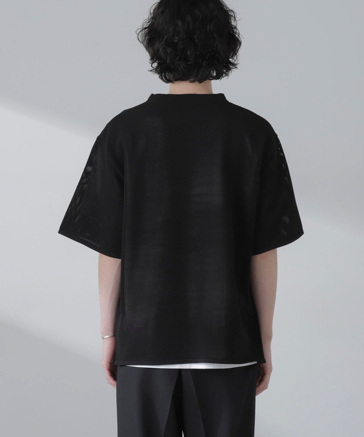 ポリメッシュリラックスクルーネックニットTシャツ