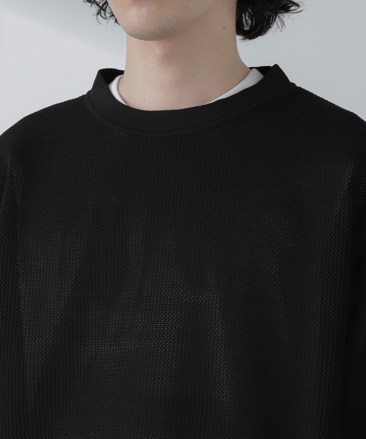 ポリメッシュリラックスクルーネックニットTシャツ
