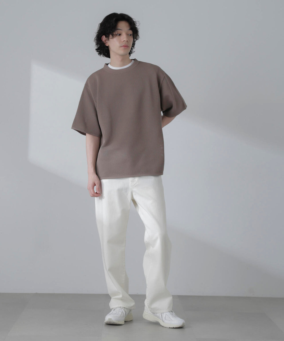 ポリメッシュリラックスクルーネックニットTシャツ
