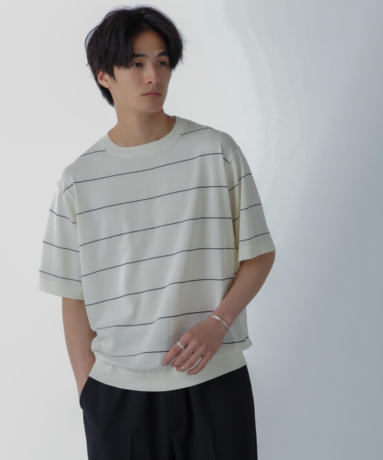 ハイゲージ ピンボーダーニットTシャツ