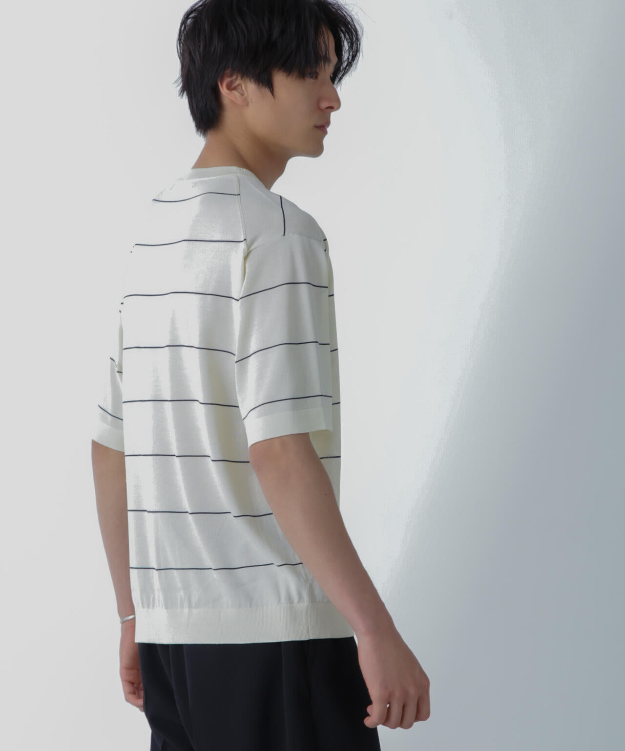 ハイゲージ ピンボーダーニットTシャツ