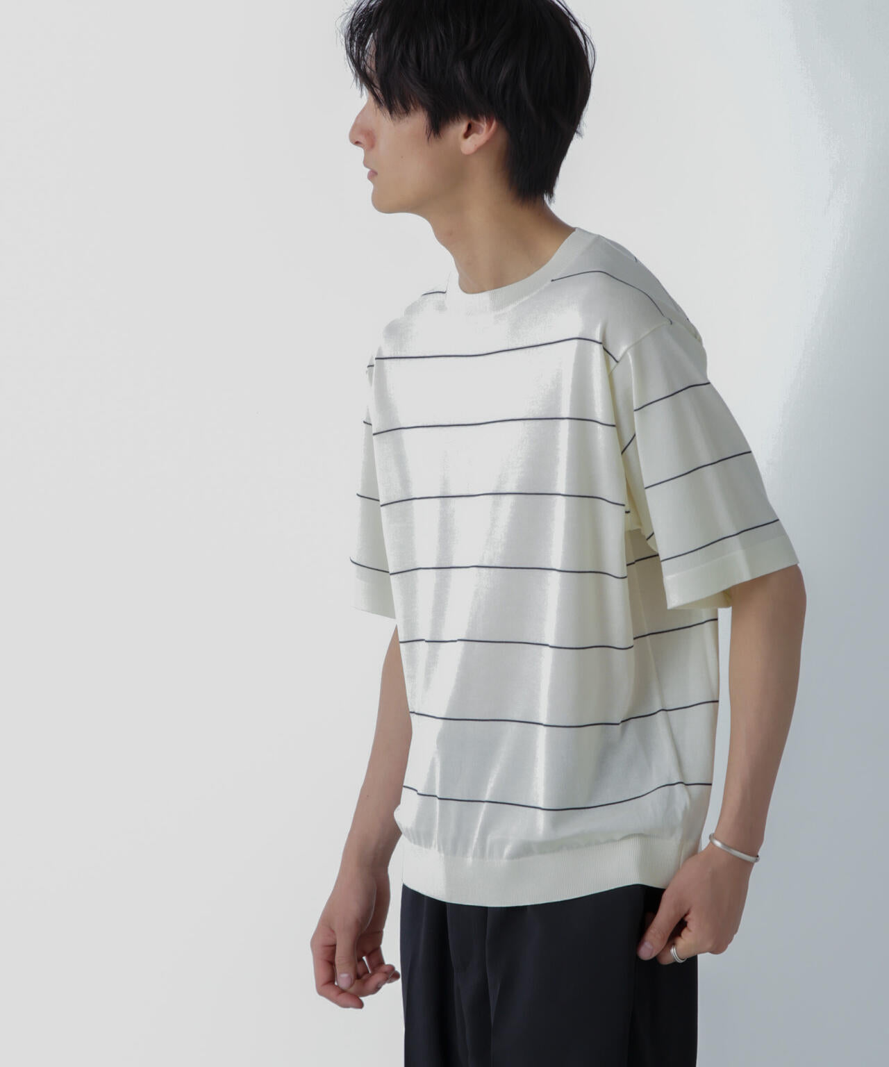 ハイゲージ ピンボーダーニットTシャツ