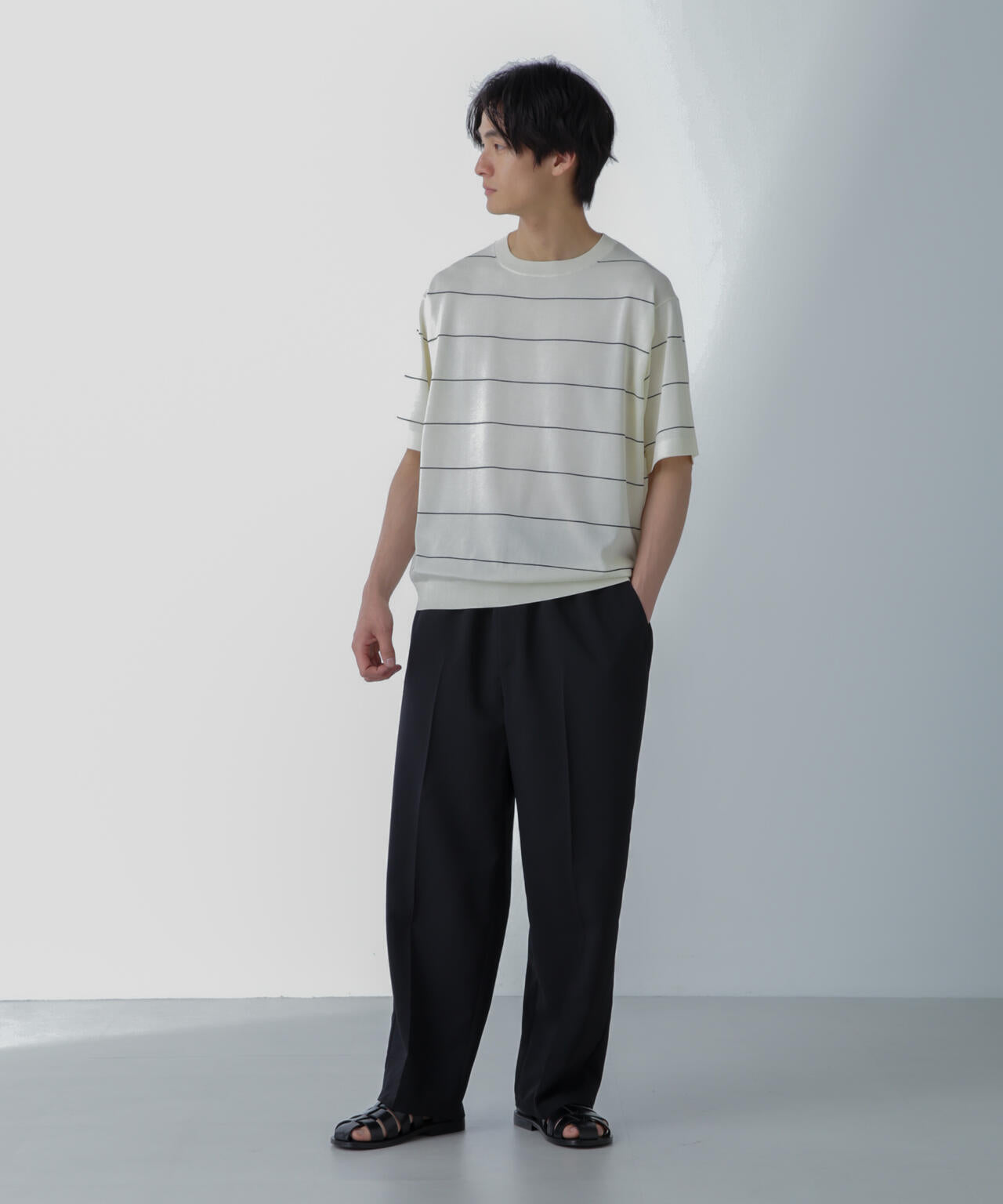 ハイゲージ ピンボーダーニットTシャツ