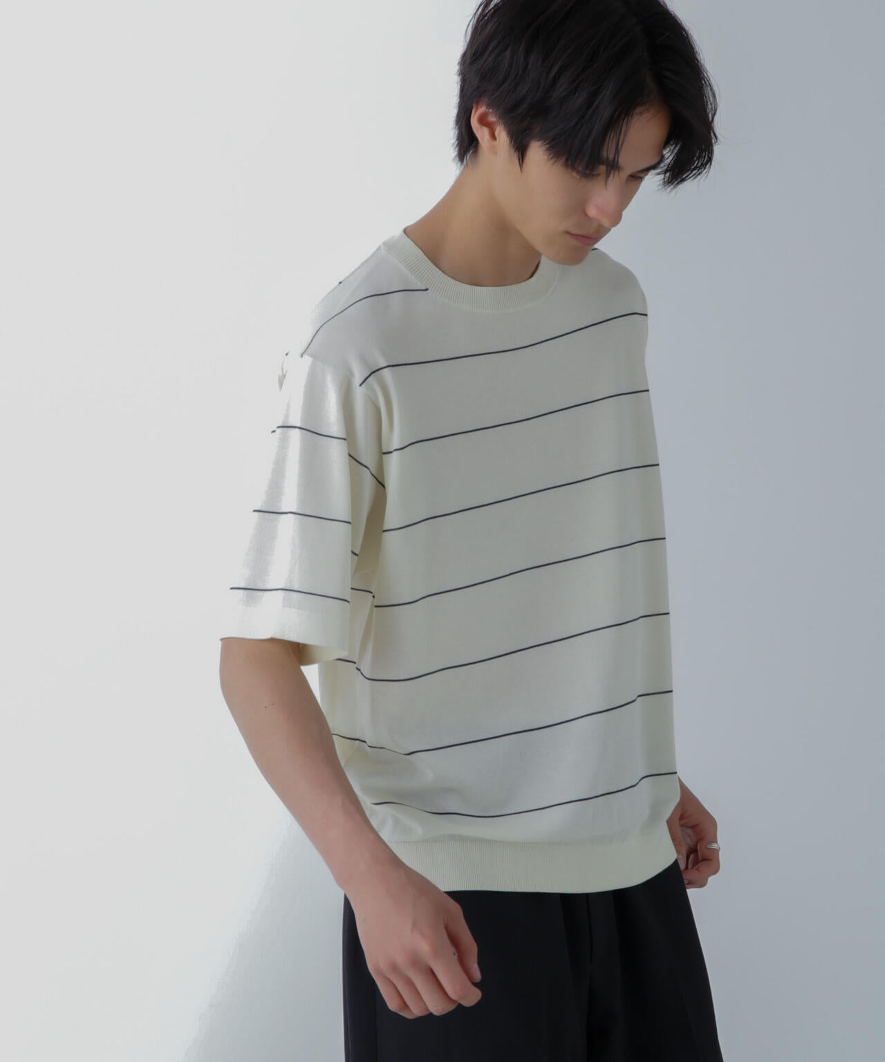 ハイゲージ ピンボーダーニットTシャツ