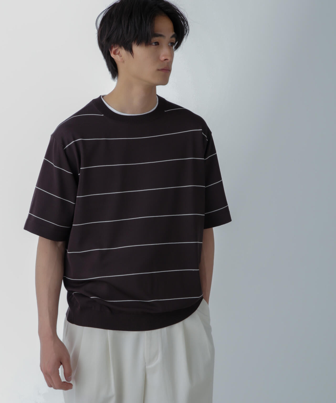ハイゲージ ピンボーダーニットTシャツ