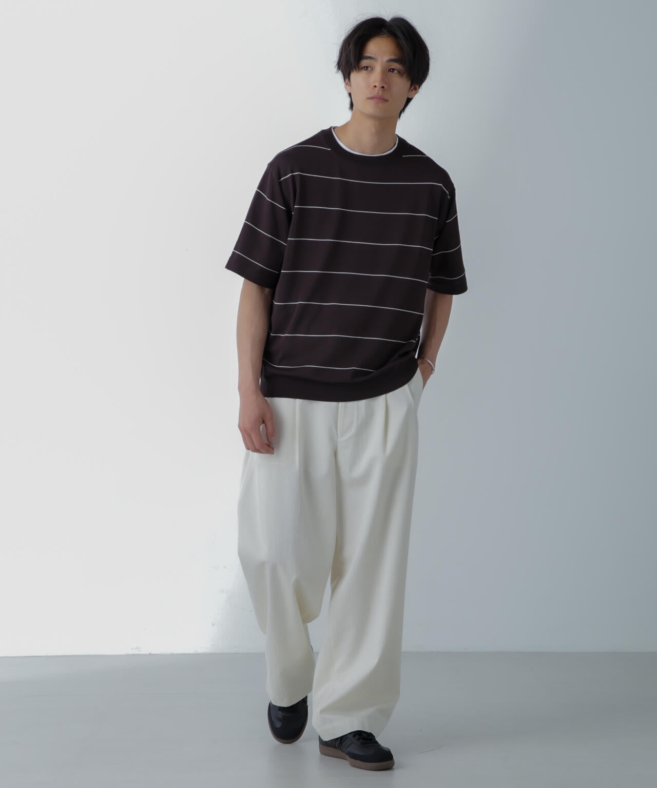 ハイゲージ ピンボーダーニットTシャツ