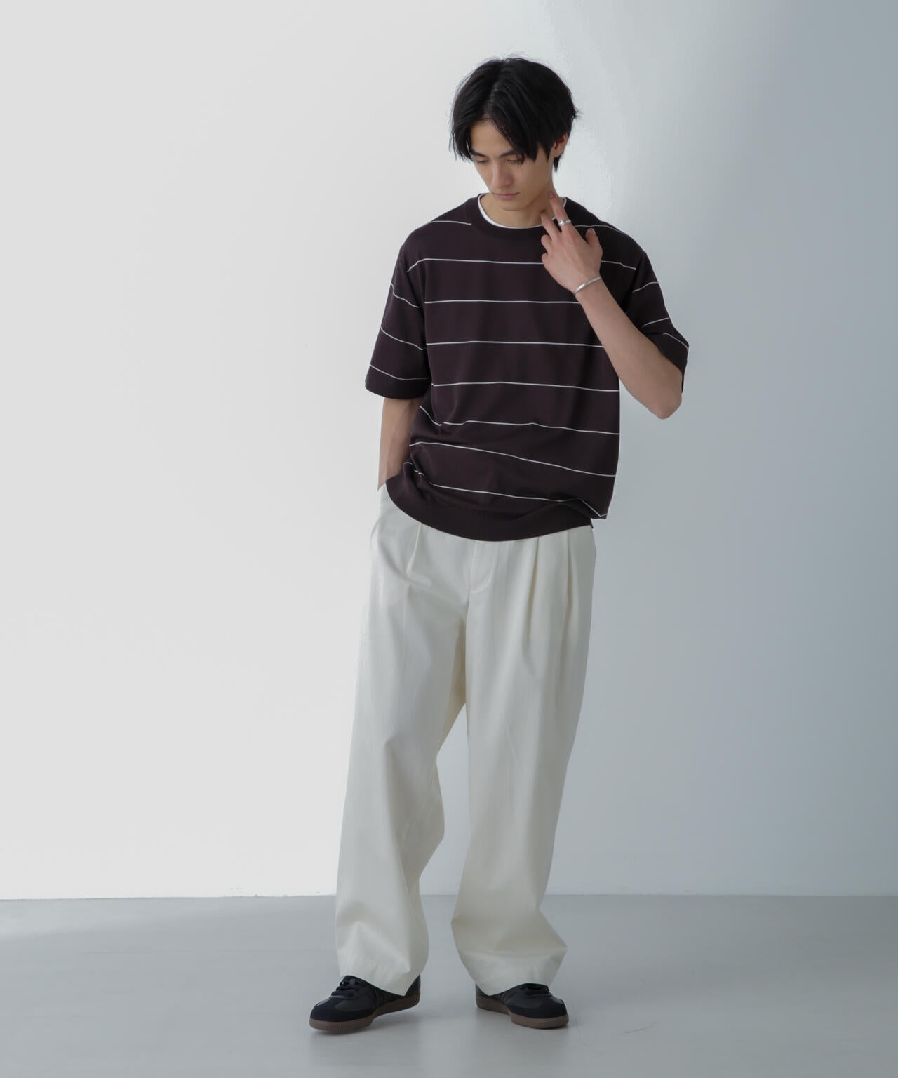 ハイゲージ ピンボーダーニットTシャツ