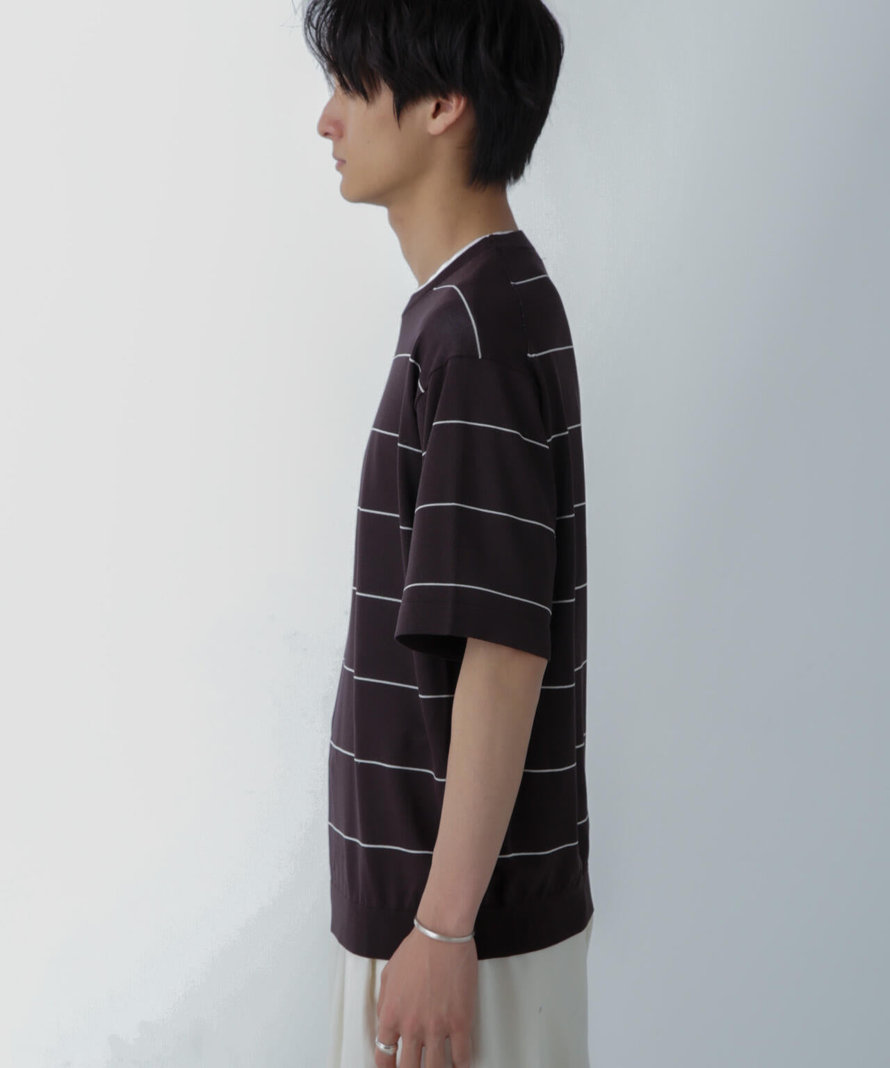 ハイゲージ ピンボーダーニットTシャツ