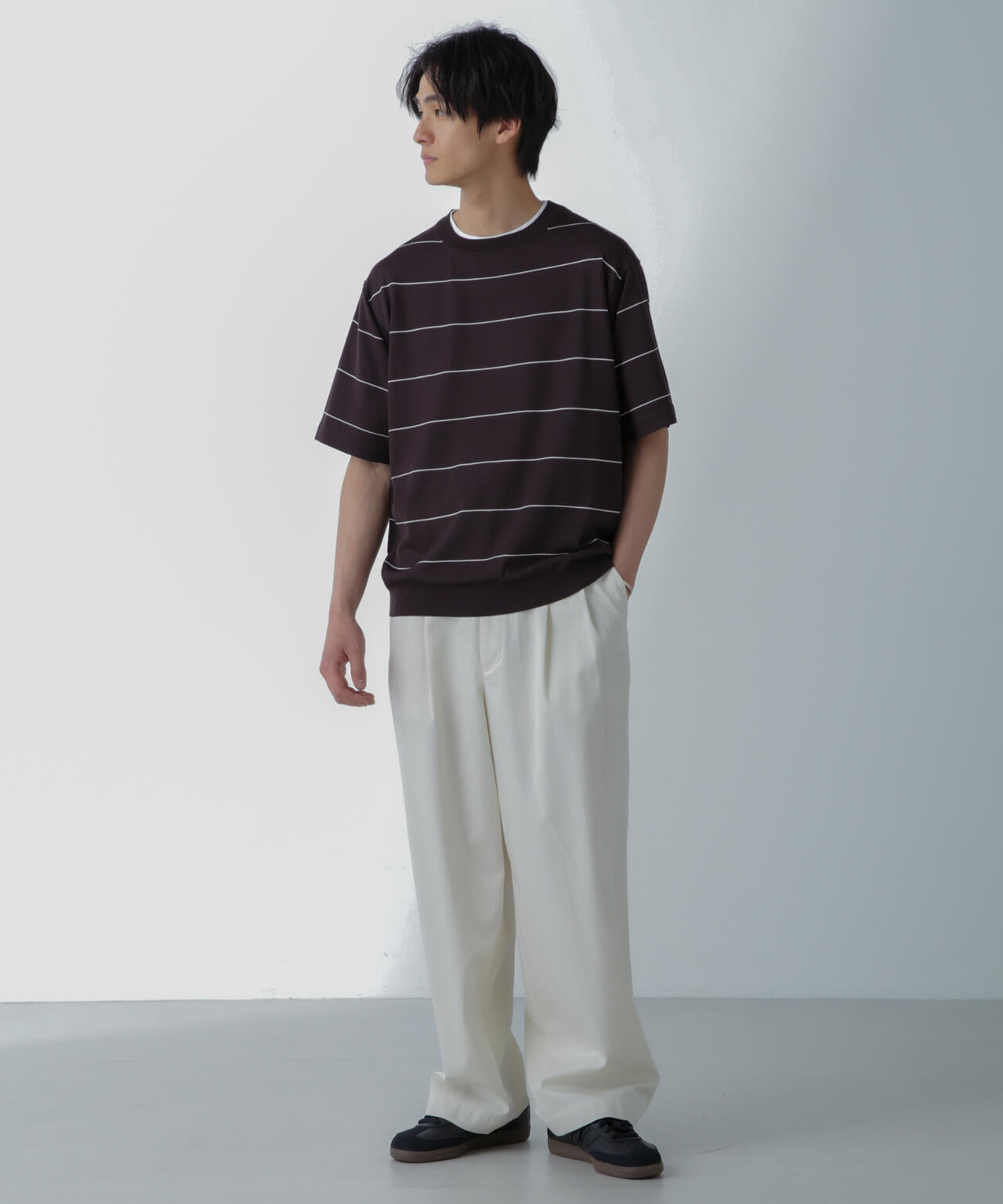ハイゲージ ピンボーダーニットTシャツ