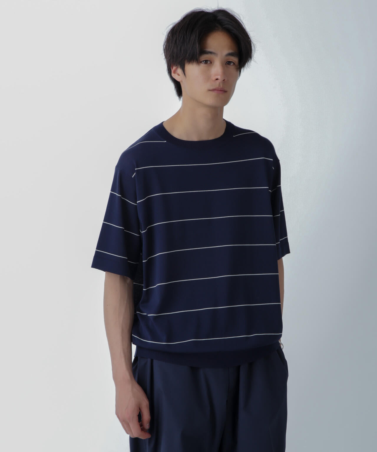 ハイゲージ ピンボーダーニットTシャツ