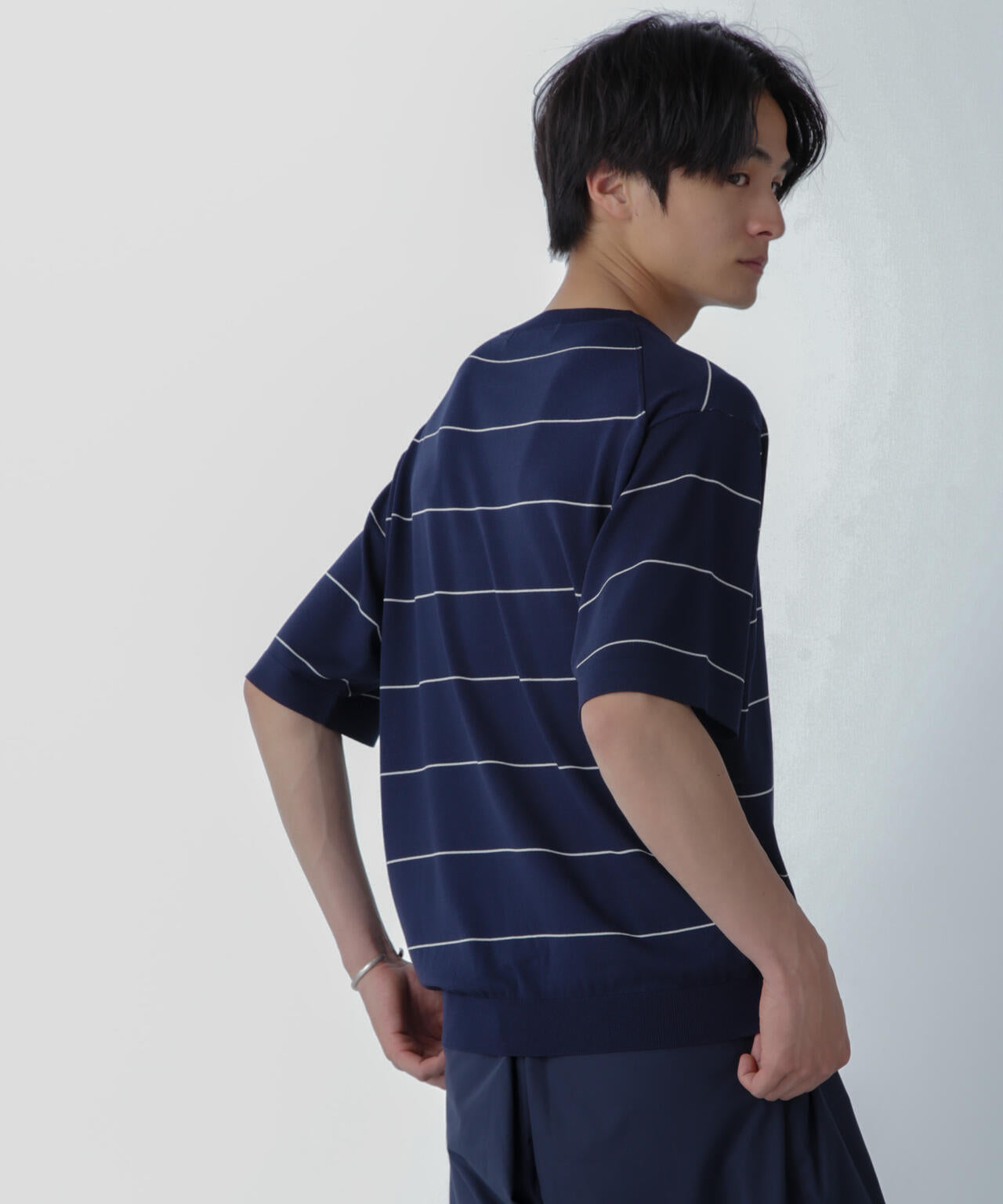 ハイゲージ ピンボーダーニットTシャツ