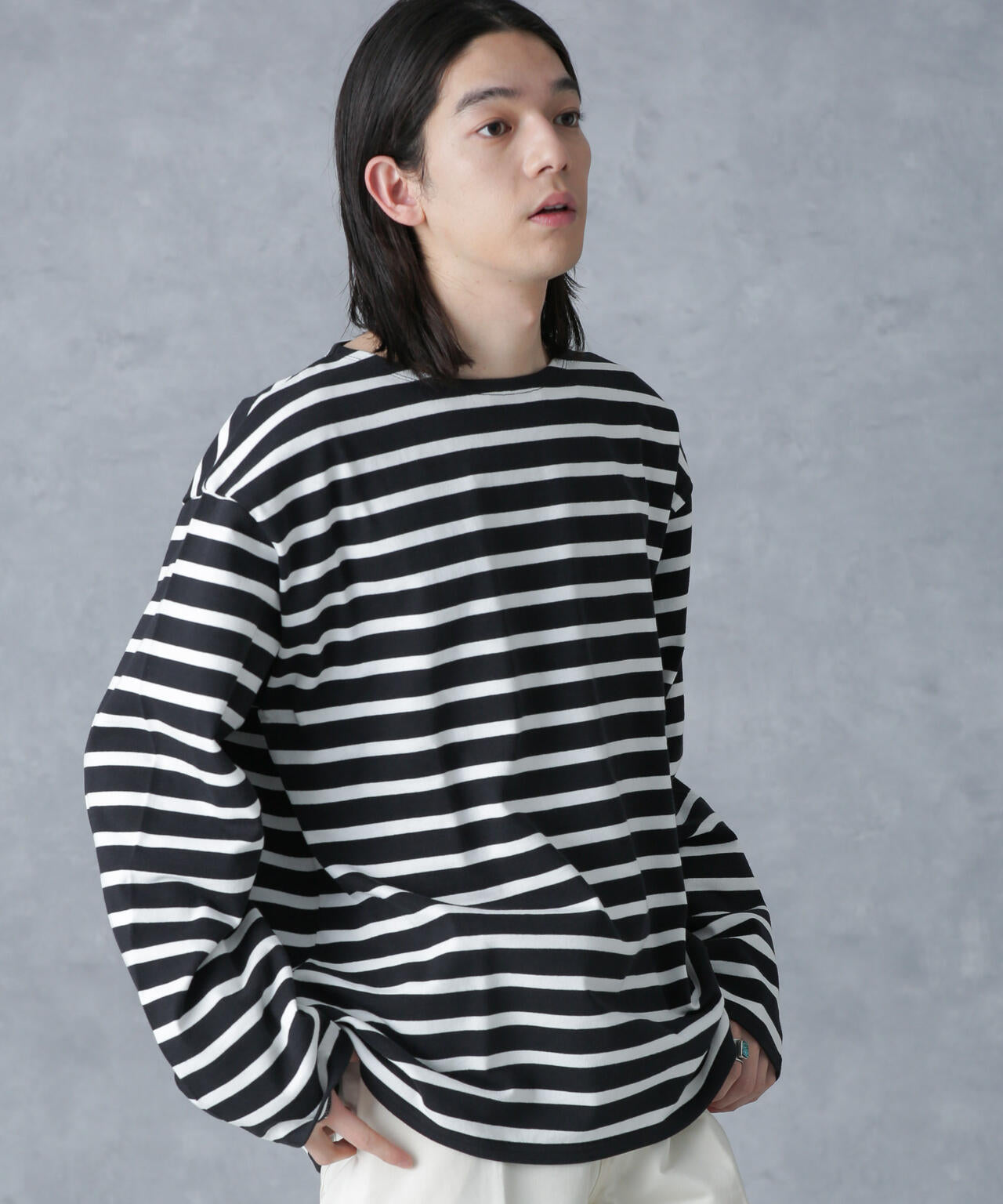 バスクボーダーボートネックTシャツ