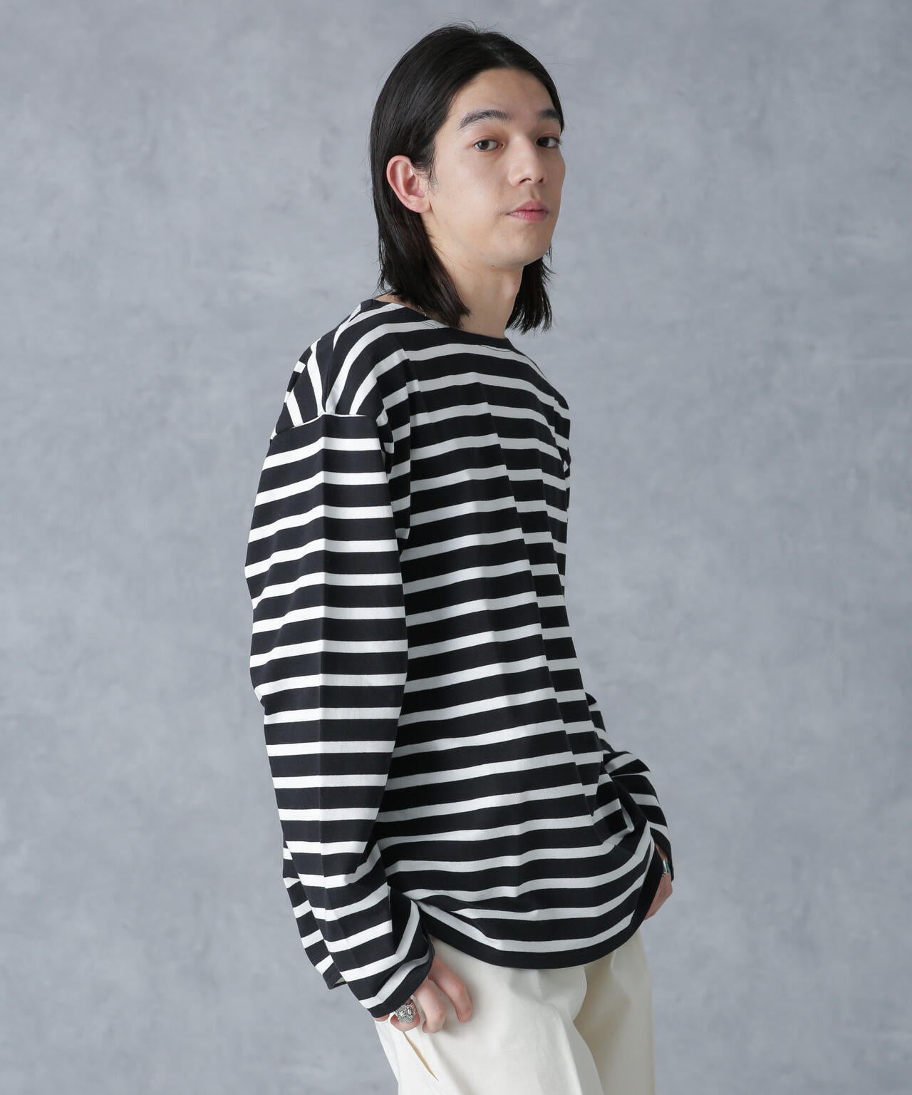 バスクボーダーボートネックTシャツ