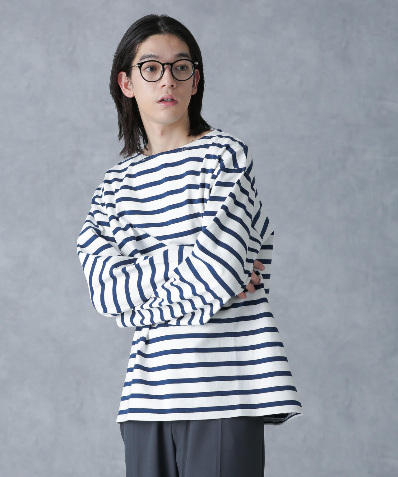 バスクボーダーボートネックTシャツ
