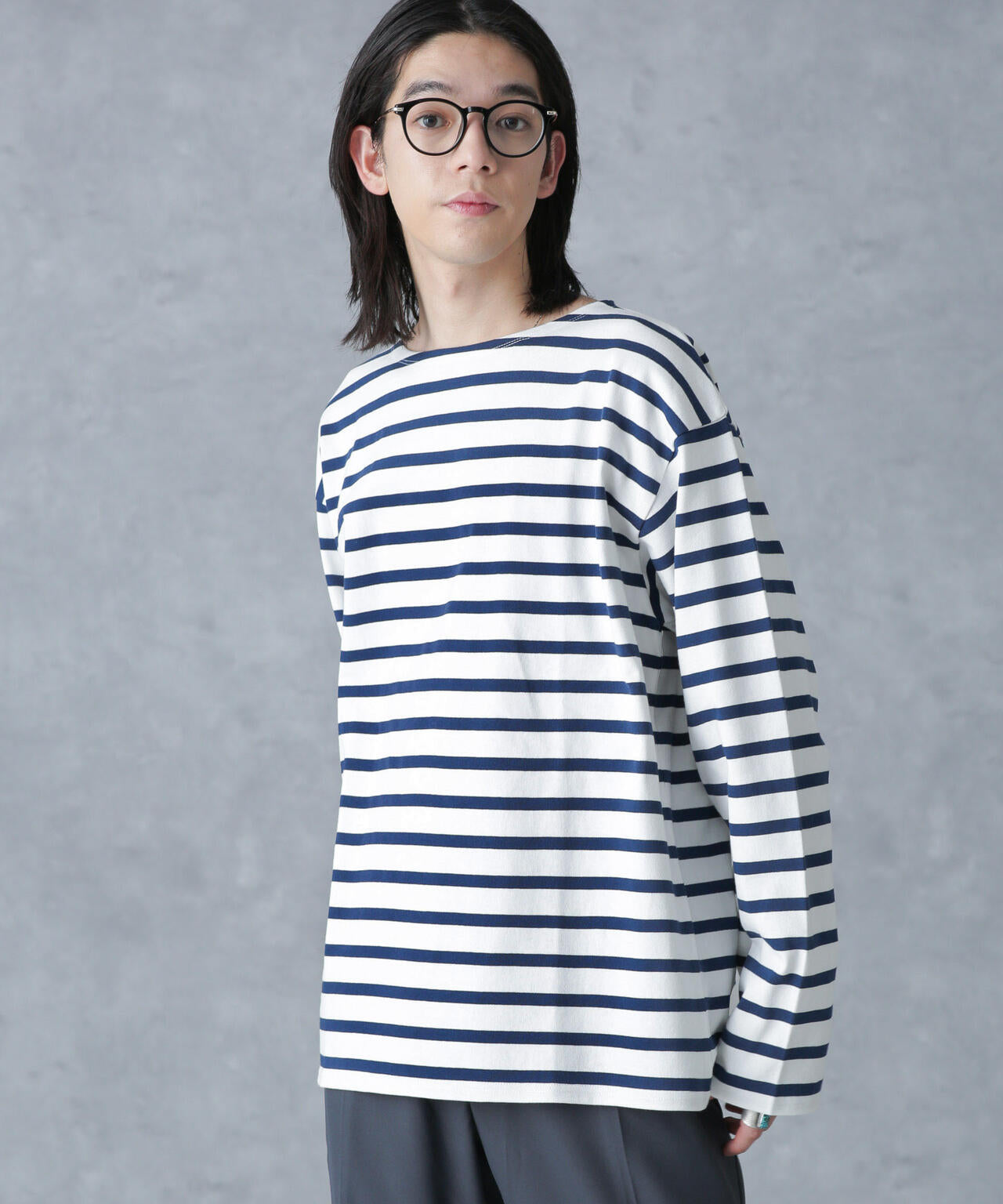 バスクボーダーボートネックTシャツ