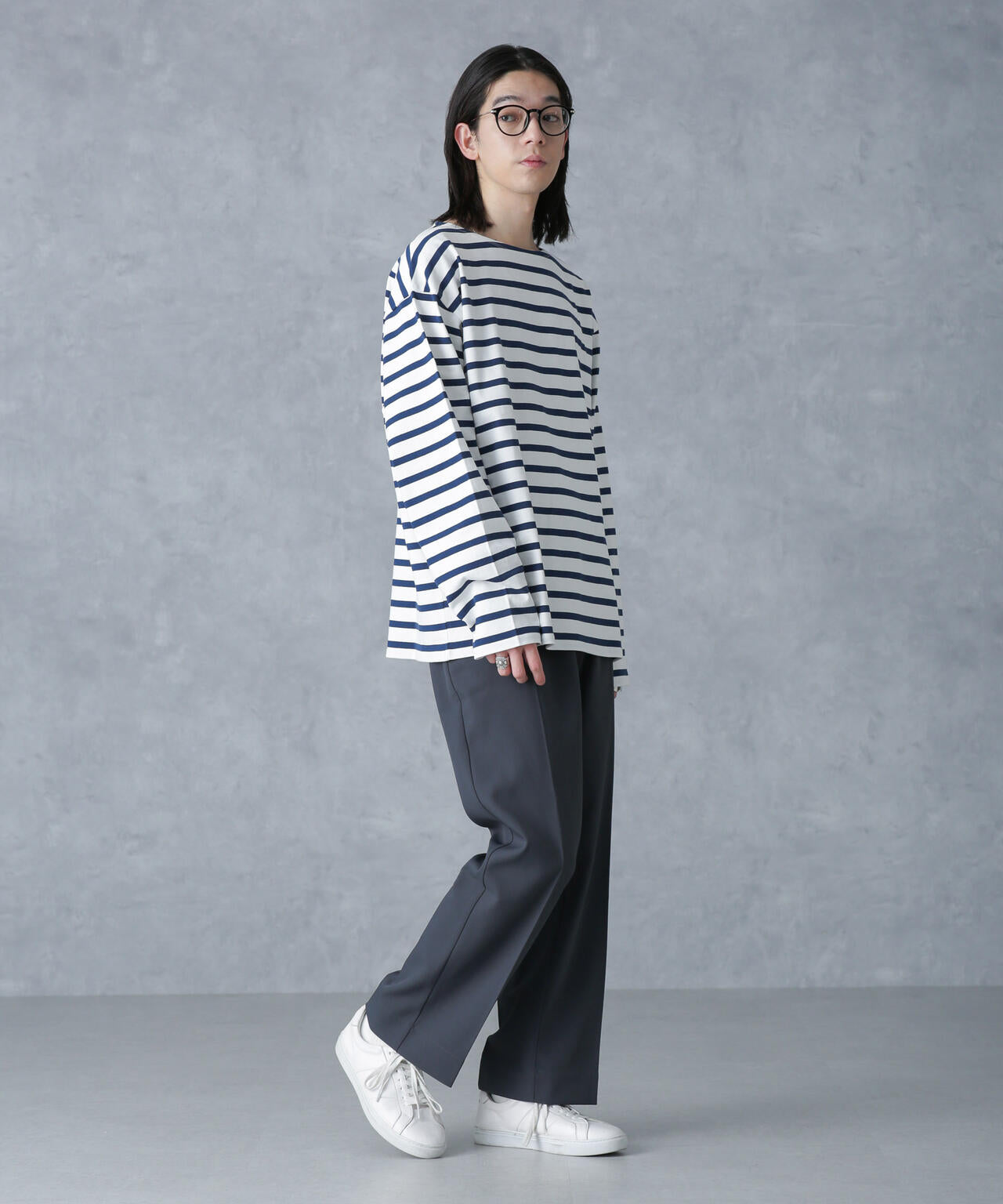 バスクボーダーボートネックTシャツ