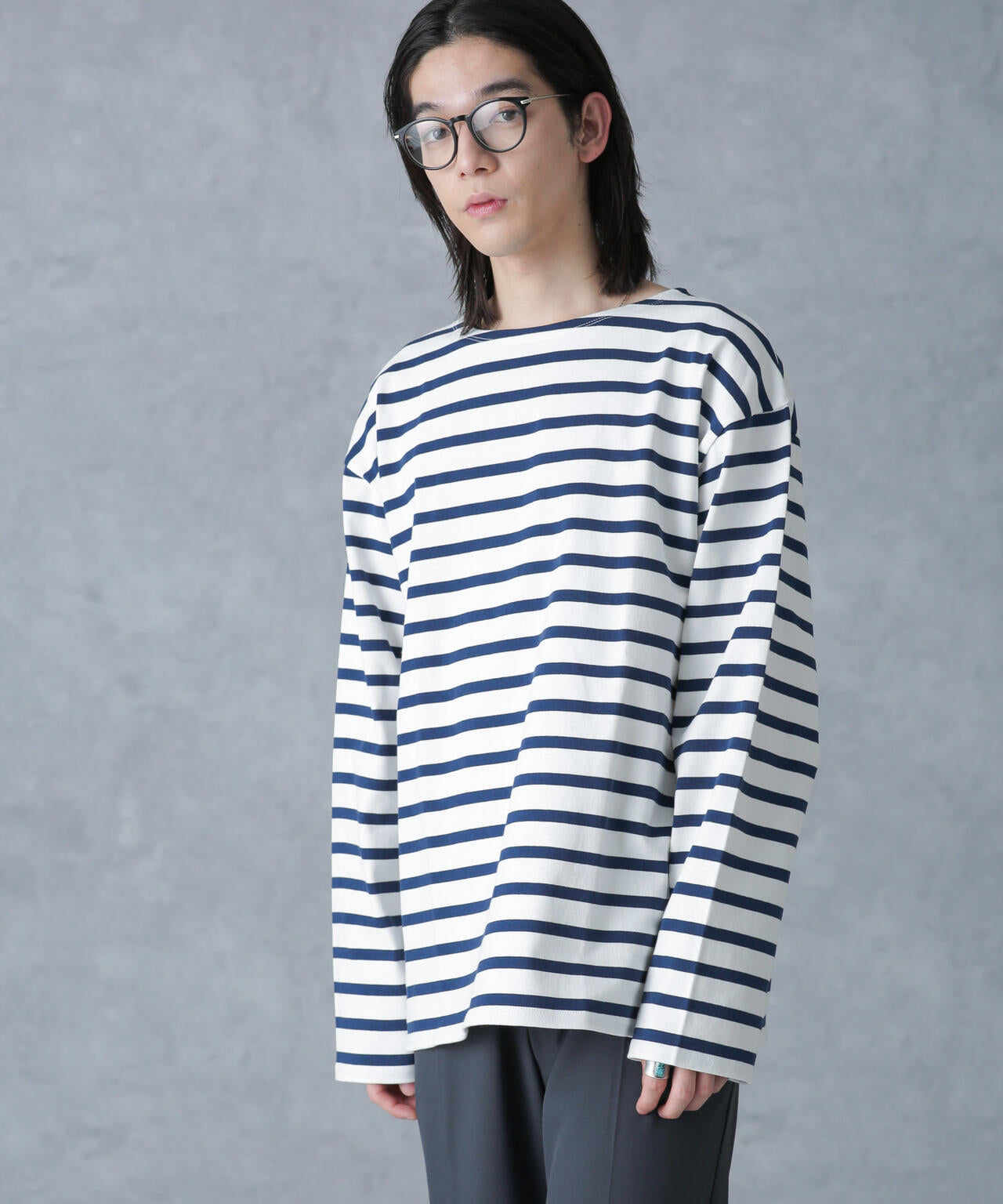 バスクボーダーボートネックTシャツ