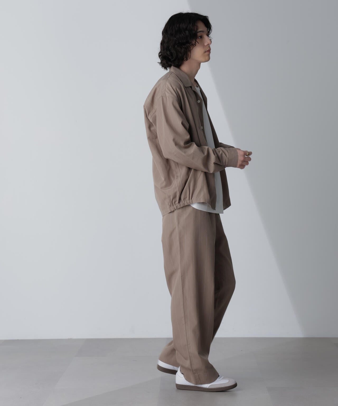 リネンブレンドピンストライプ1タックパンツ(セットアップ可)