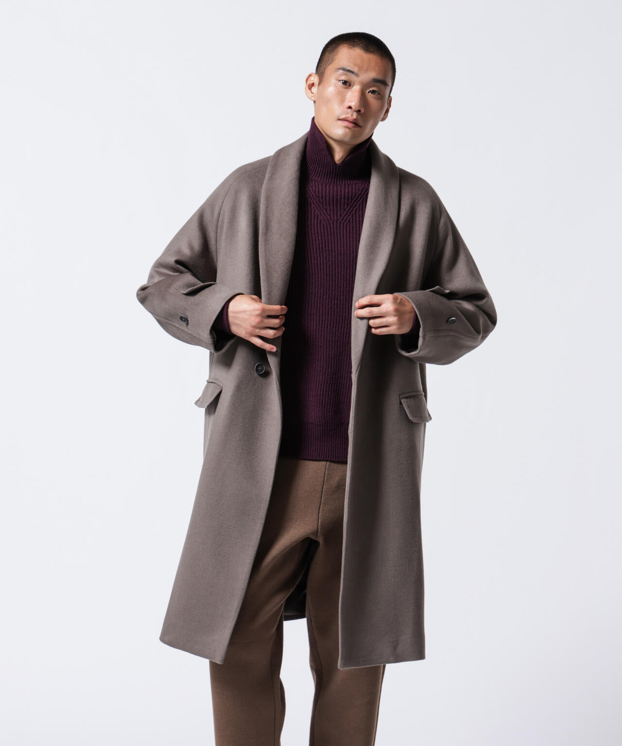 「ASSEMBLANC」シルクブレンドダブルクロスショールカラーコート