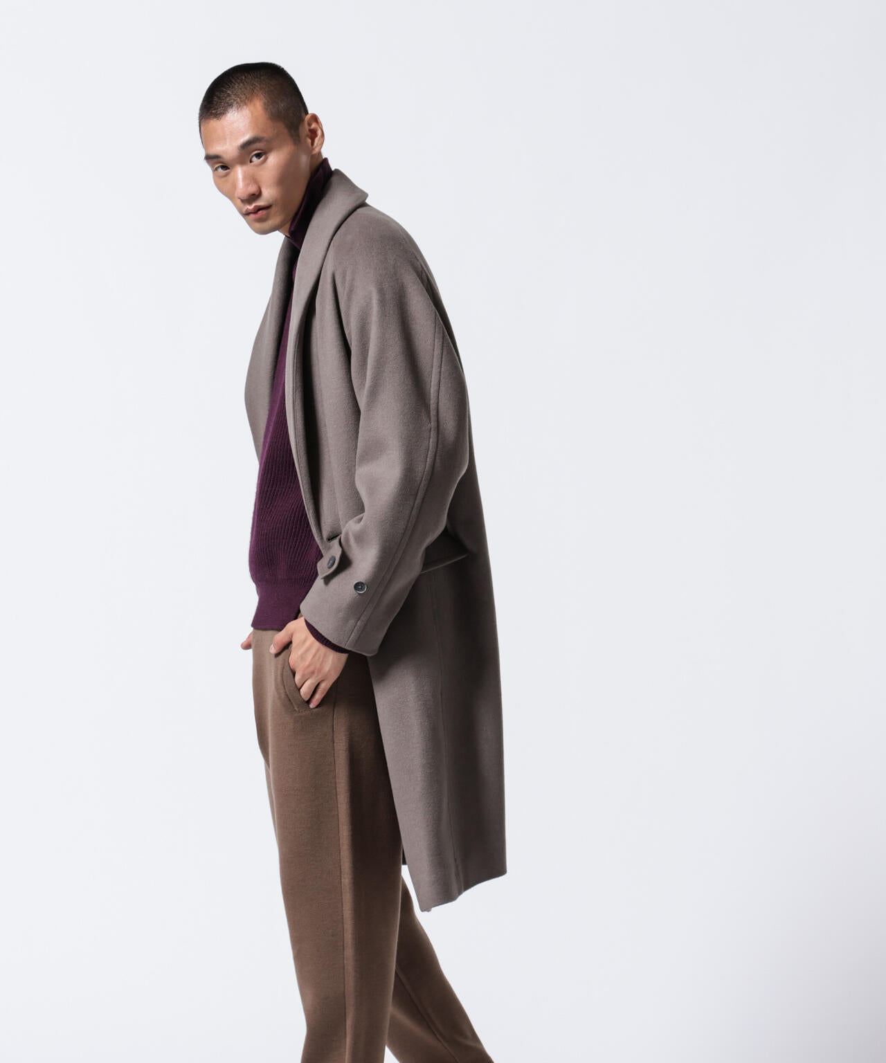 「ASSEMBLANC」シルクブレンドダブルクロスショールカラーコート