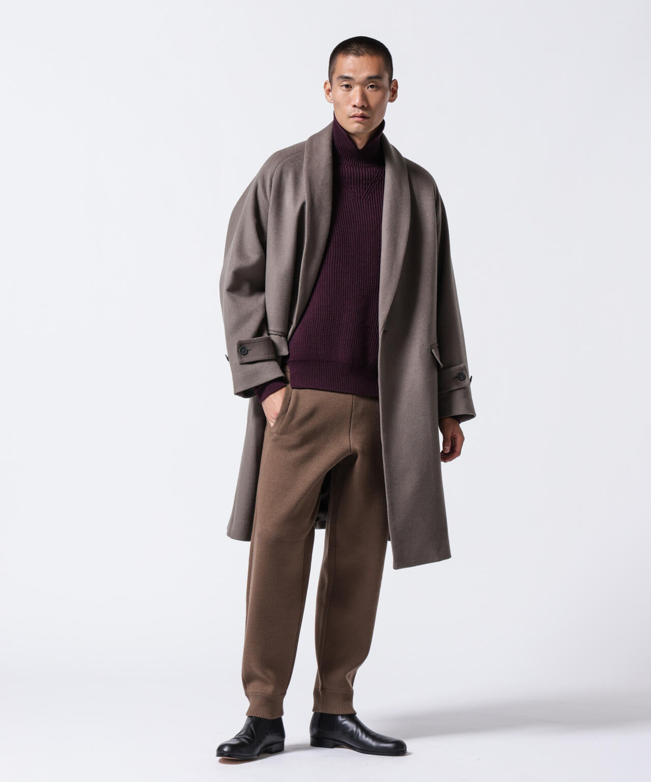「ASSEMBLANC」シルクブレンドダブルクロスショールカラーコート