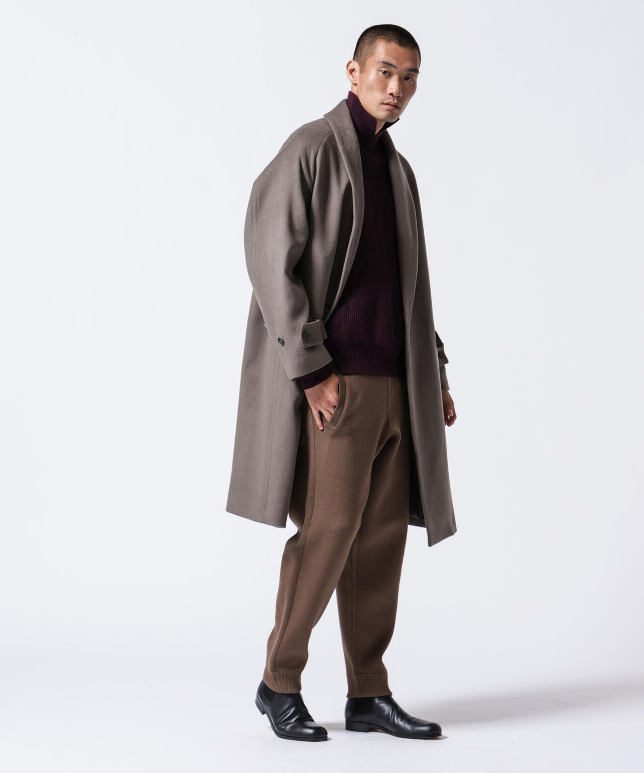 「ASSEMBLANC」シルクブレンドダブルクロスショールカラーコート