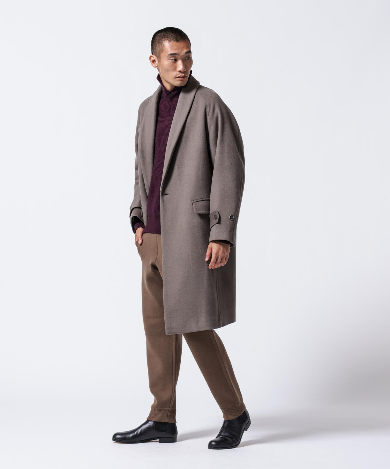 「ASSEMBLANC」シルクブレンドダブルクロスショールカラーコート