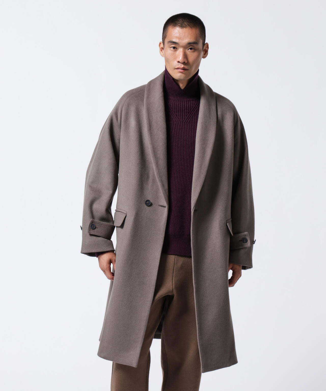 「ASSEMBLANC」シルクブレンドダブルクロスショールカラーコート