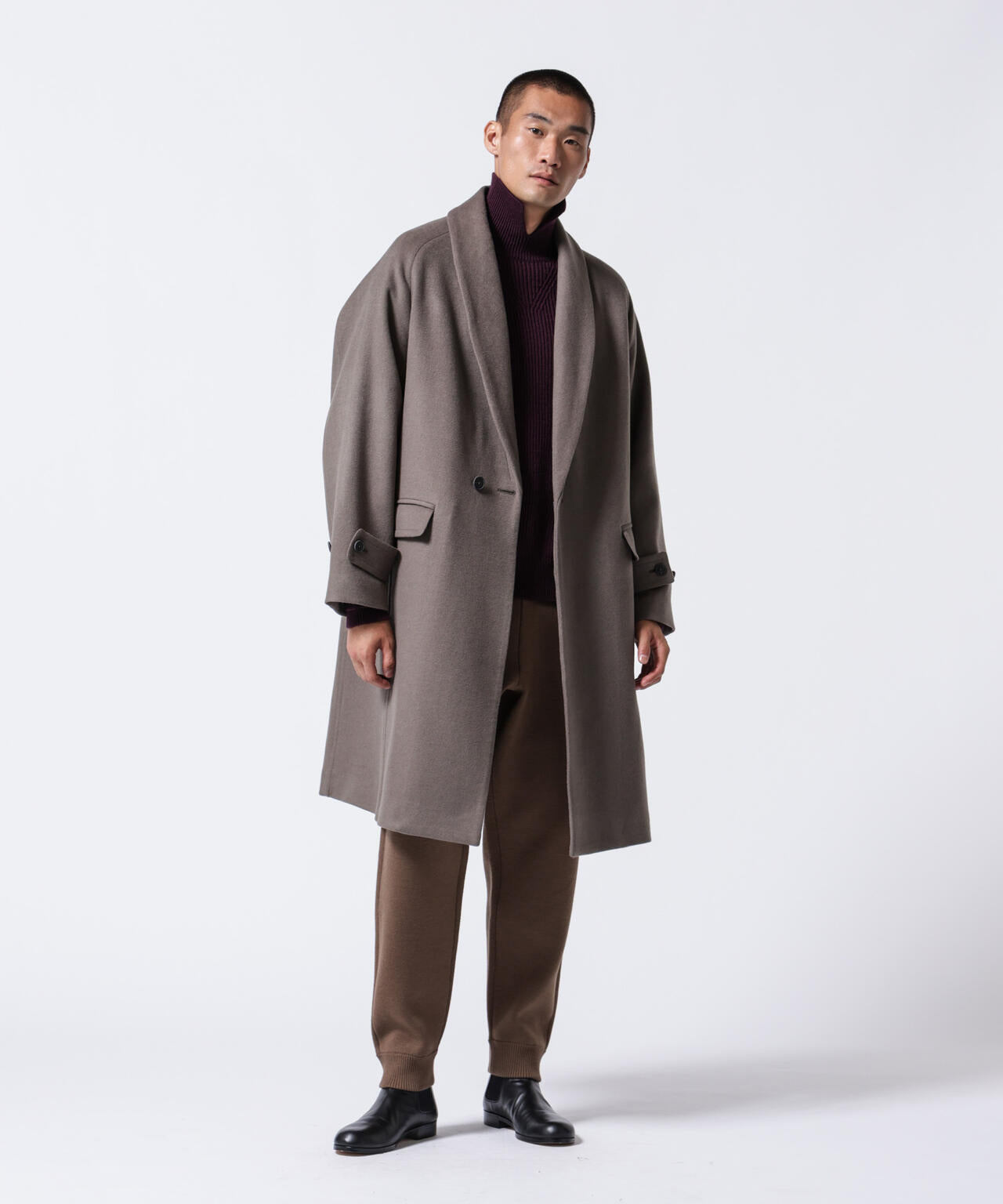 「ASSEMBLANC」シルクブレンドダブルクロスショールカラーコート