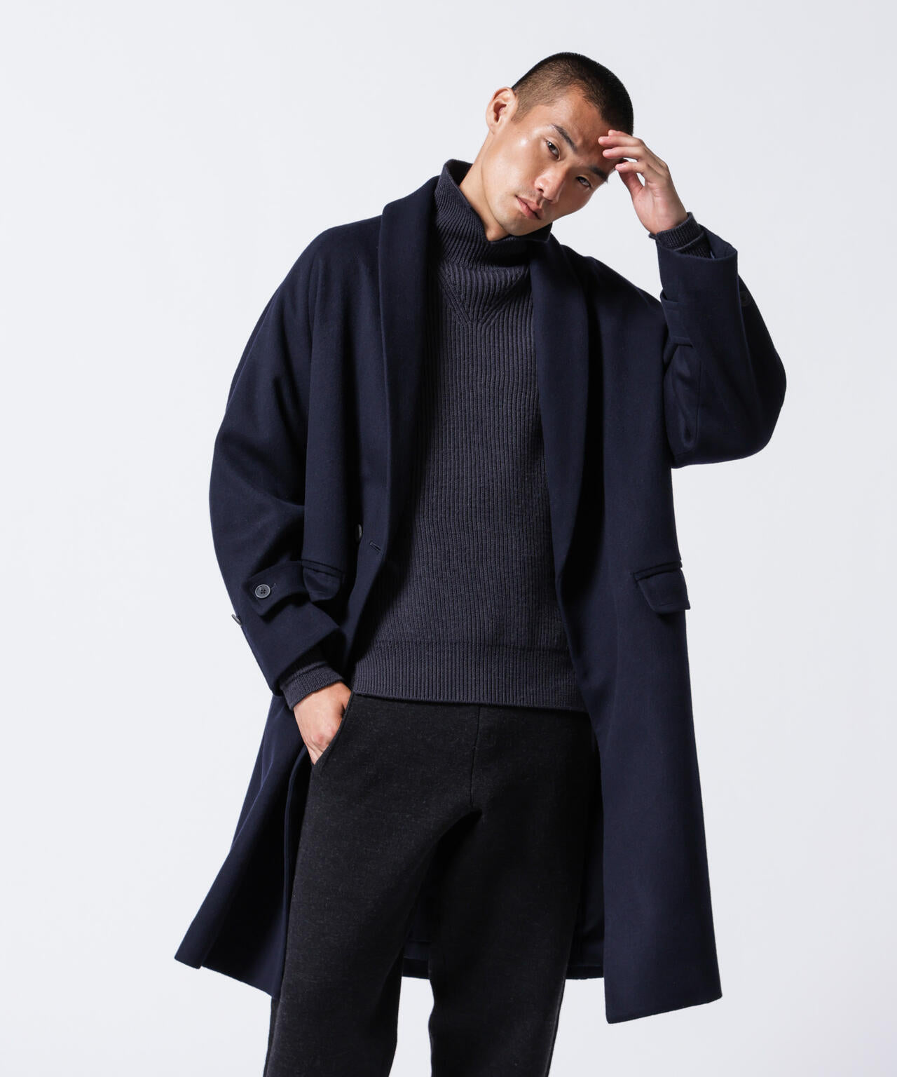 「ASSEMBLANC」シルクブレンドダブルクロスショールカラーコート