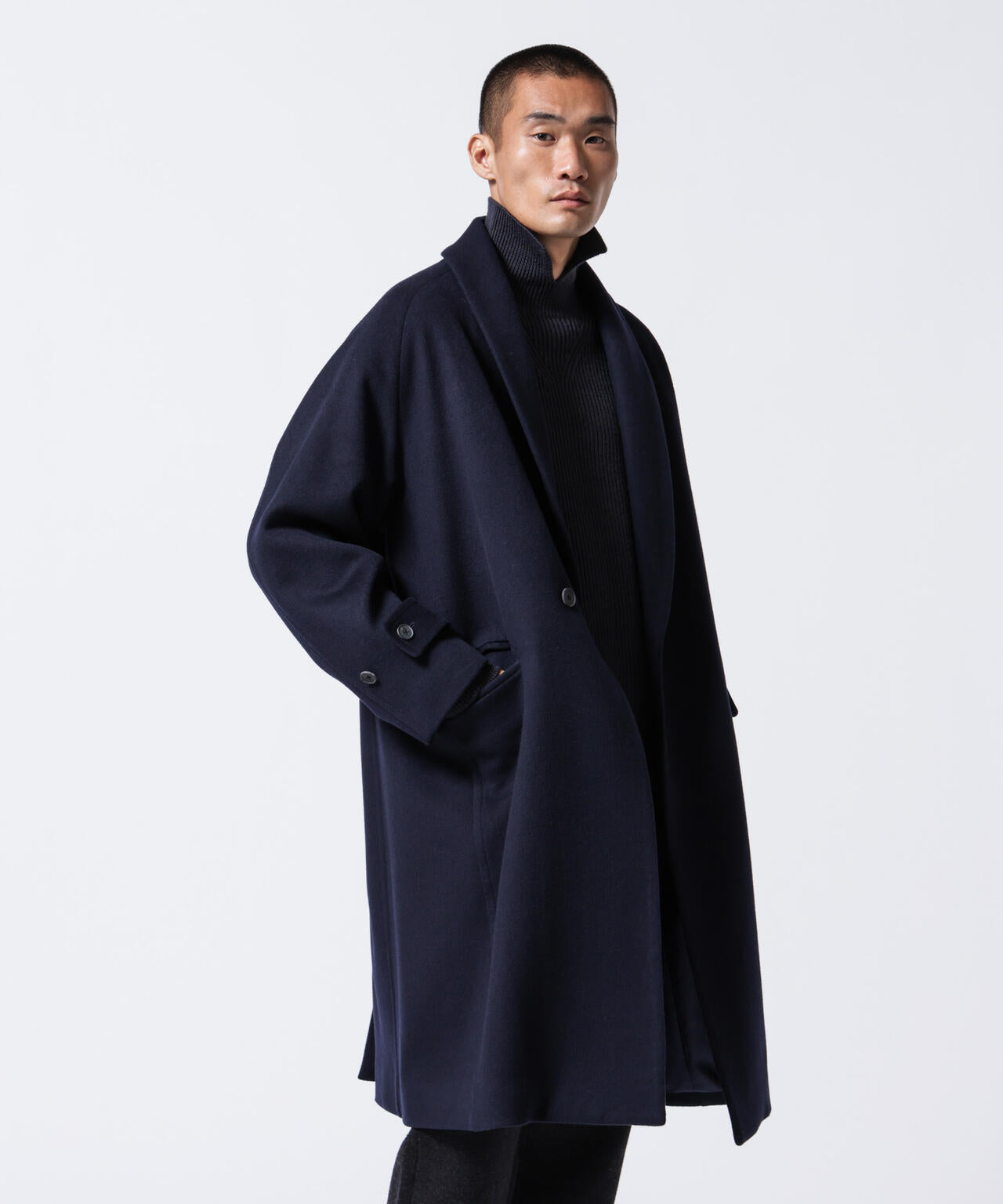 「ASSEMBLANC」シルクブレンドダブルクロスショールカラーコート