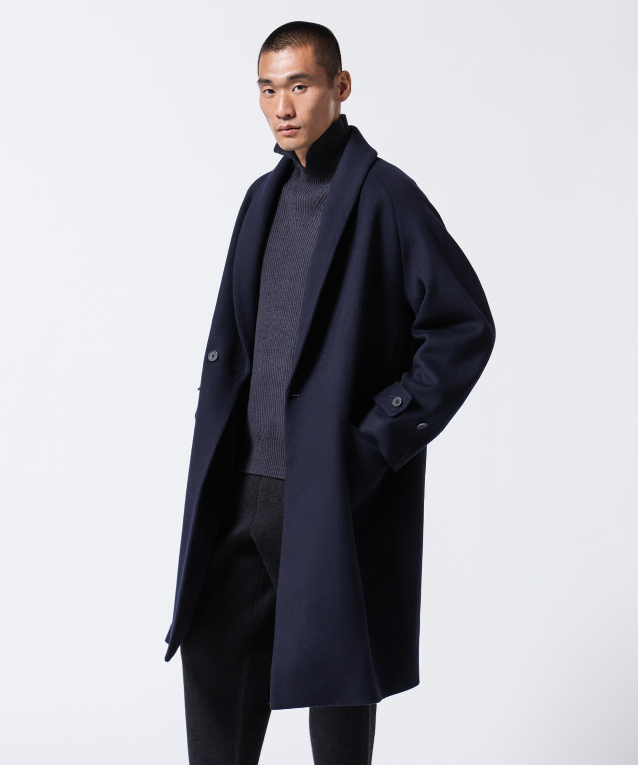 「ASSEMBLANC」シルクブレンドダブルクロスショールカラーコート