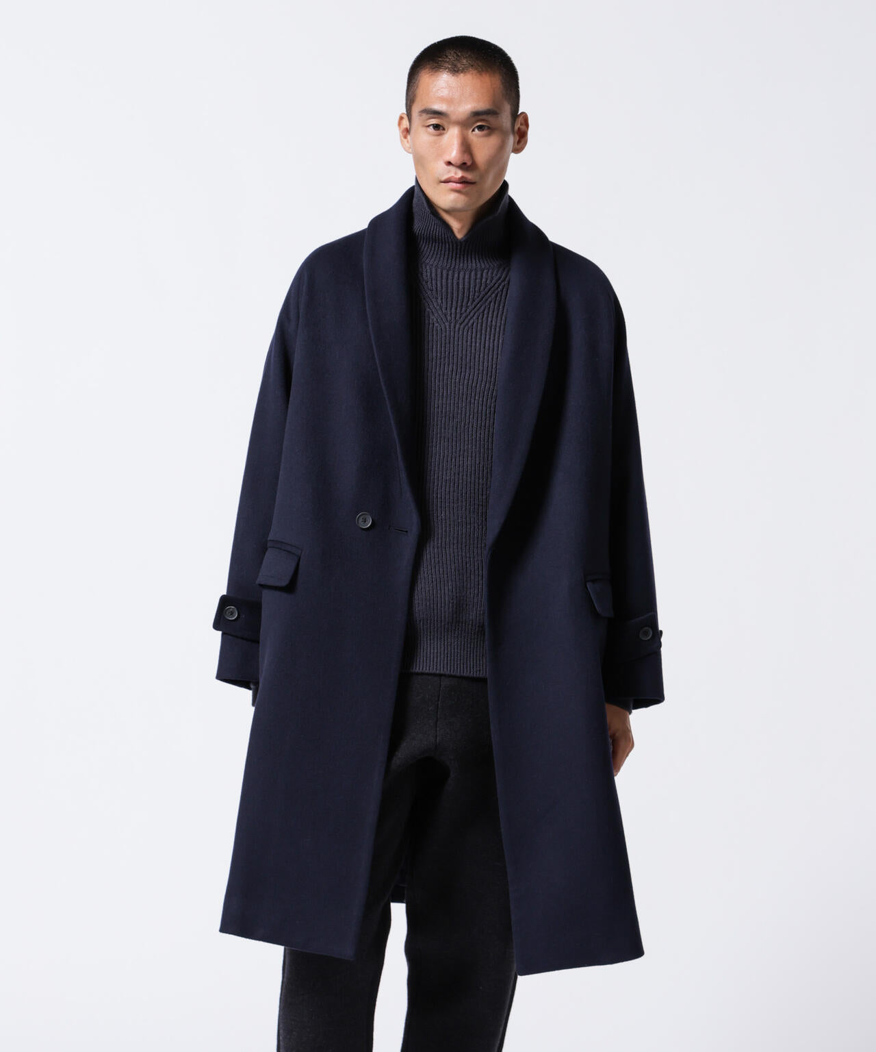 「ASSEMBLANC」シルクブレンドダブルクロスショールカラーコート