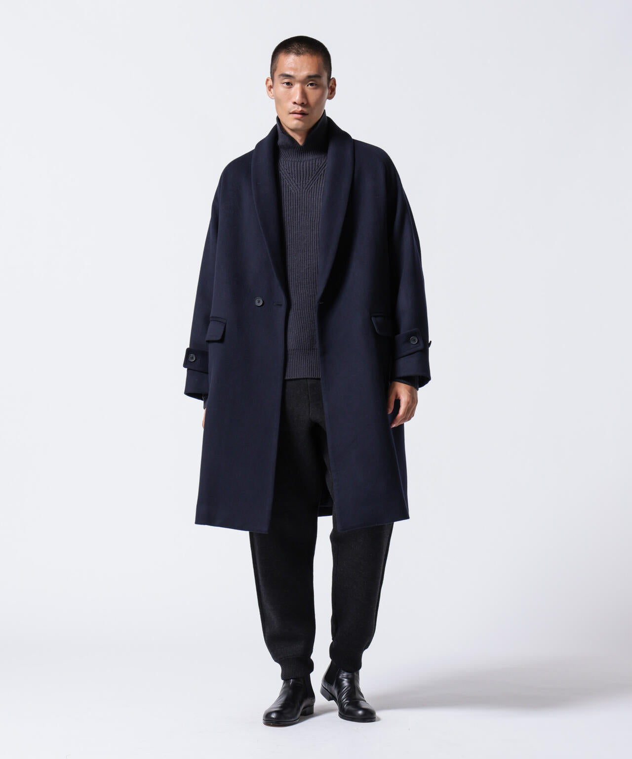 「ASSEMBLANC」シルクブレンドダブルクロスショールカラーコート