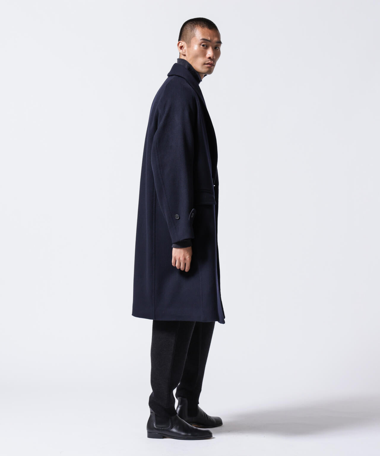「ASSEMBLANC」シルクブレンドダブルクロスショールカラーコート