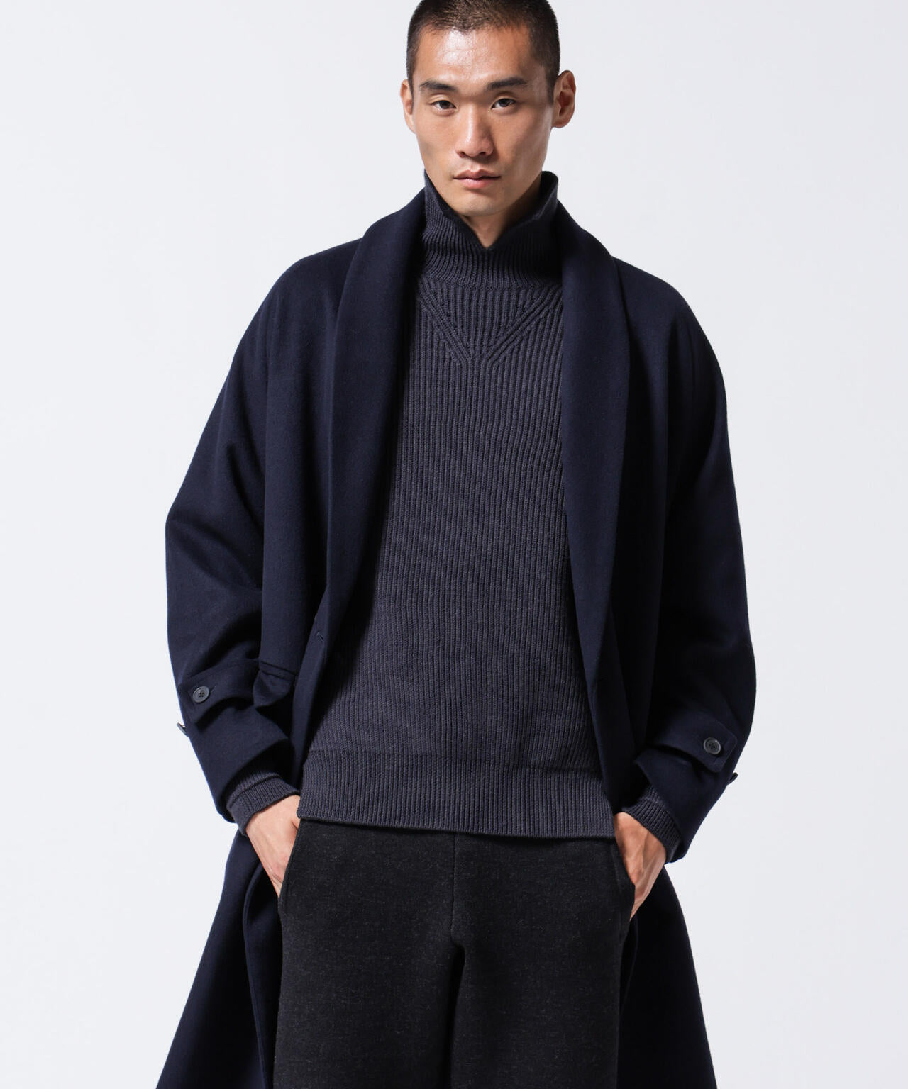 「ASSEMBLANC」シルクブレンドダブルクロスショールカラーコート