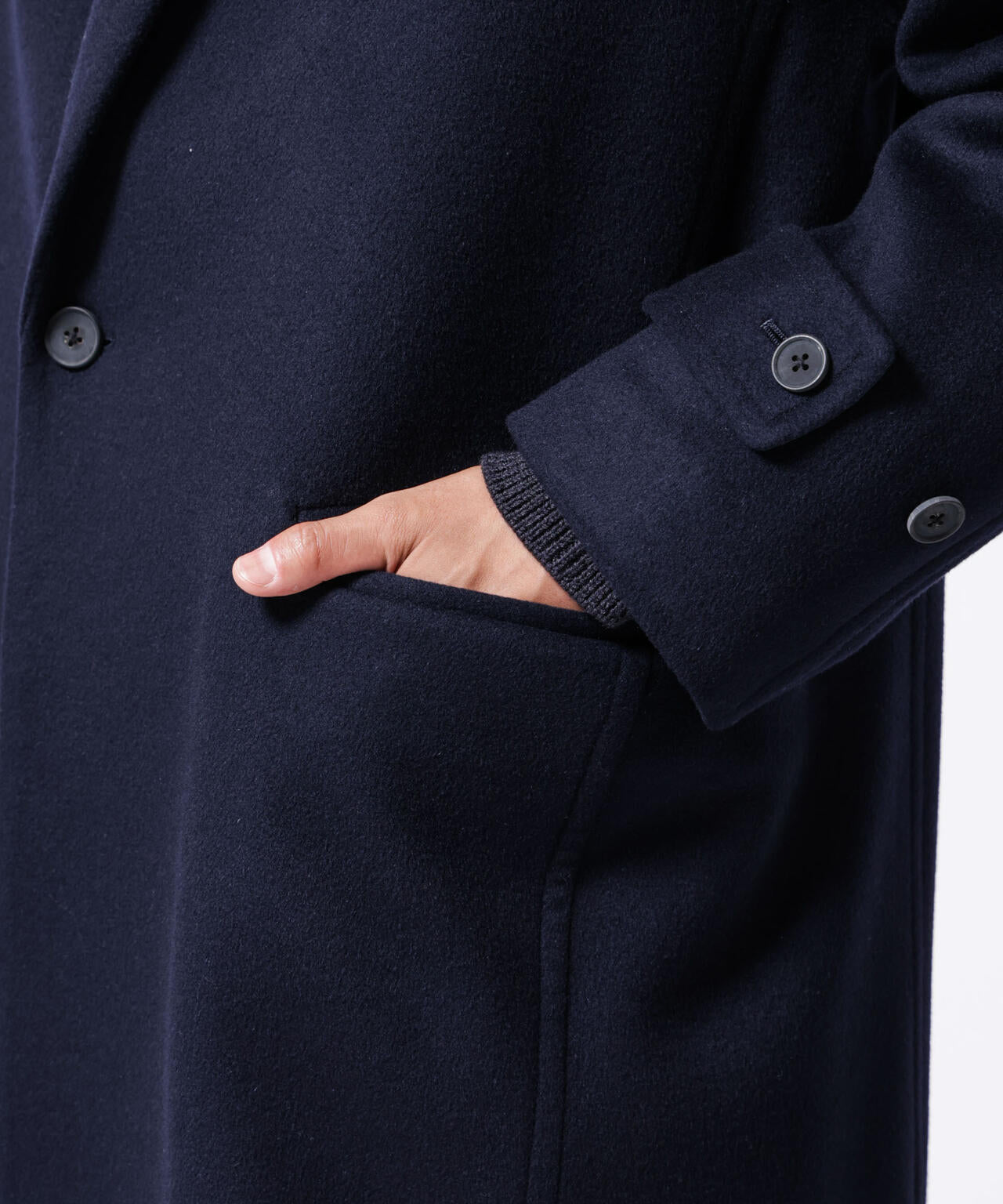 「ASSEMBLANC」シルクブレンドダブルクロスショールカラーコート