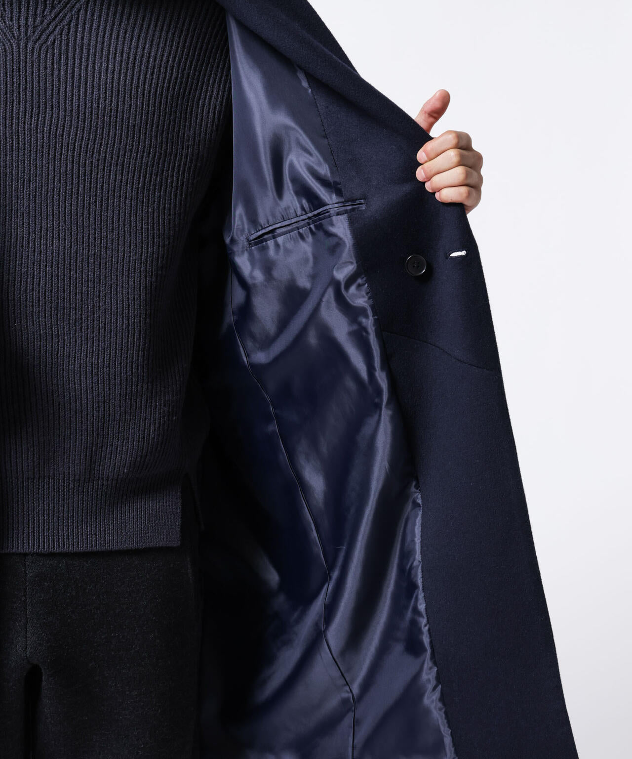 「ASSEMBLANC」シルクブレンドダブルクロスショールカラーコート